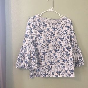 Blue and white floral top